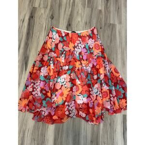 Size 1X – Bob Mackie Wearable Art Handkerchief Hem Floral Midi Skirt